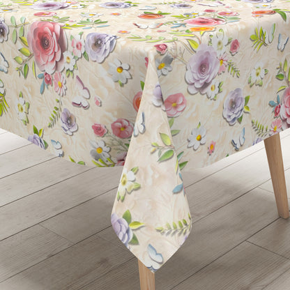 Wachstuch Tischdecke Blumen Blüten Schmetterlinge
