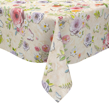 Wachstuch Tischdecke 01804-01 pastellfarbene Blumen auf beige eckig rund oval