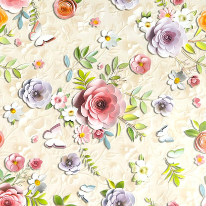 Wachstuch Tischdecke Blumen Blüten Schmetterlinge