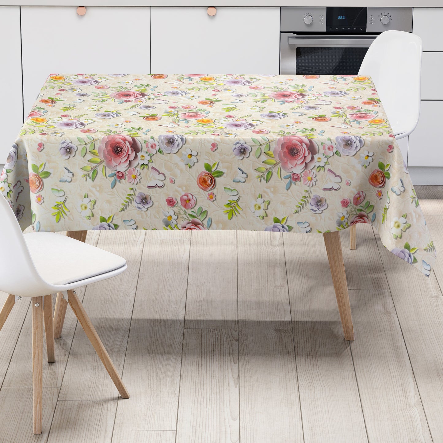 Wachstuch Tischdecke Blumen Blüten Schmetterlinge