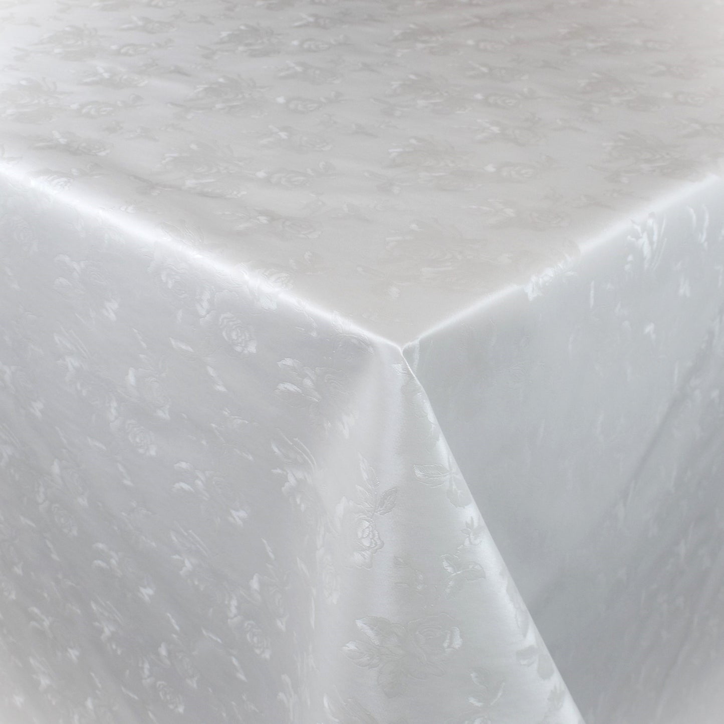 Oilcloth tablecloth damask embossed 03030-01 white floral roses flowers square round oval