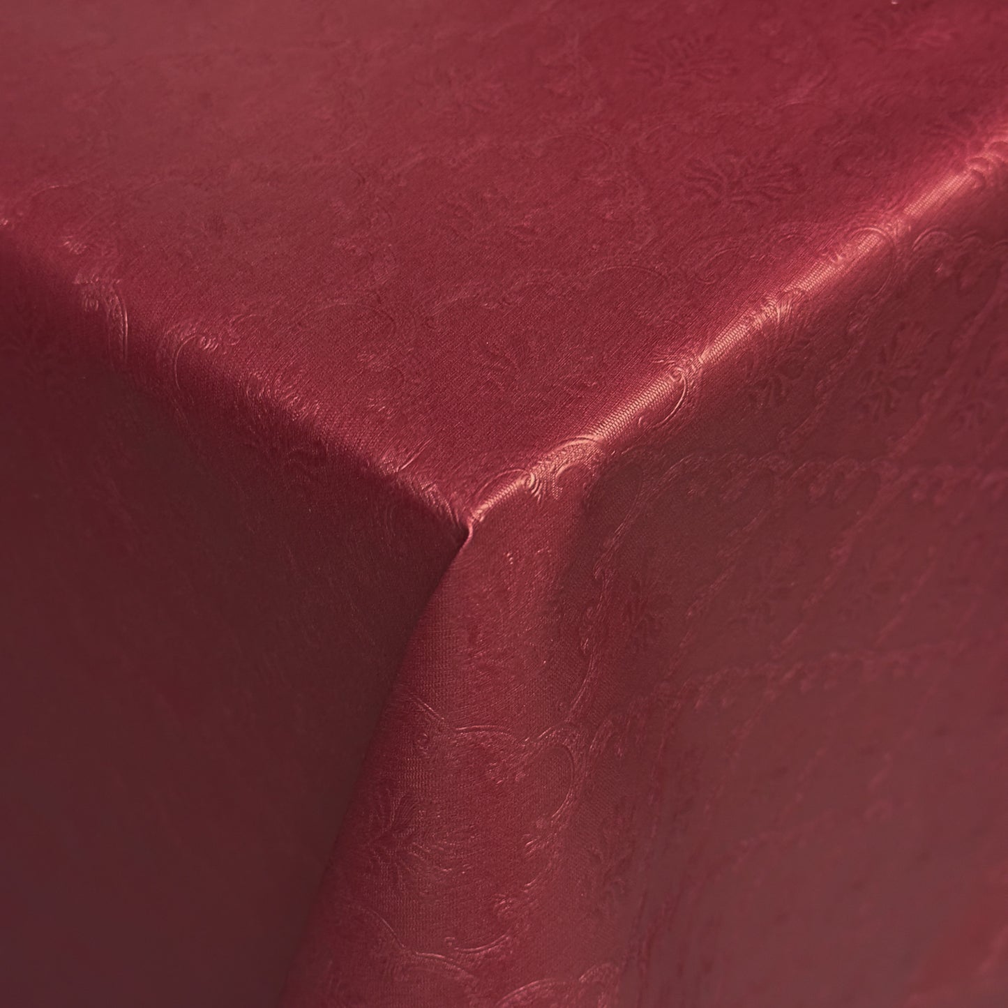 Oilcloth tablecloth damask embossed 03034-03 burgundy red ornaments floral baroque square round oval