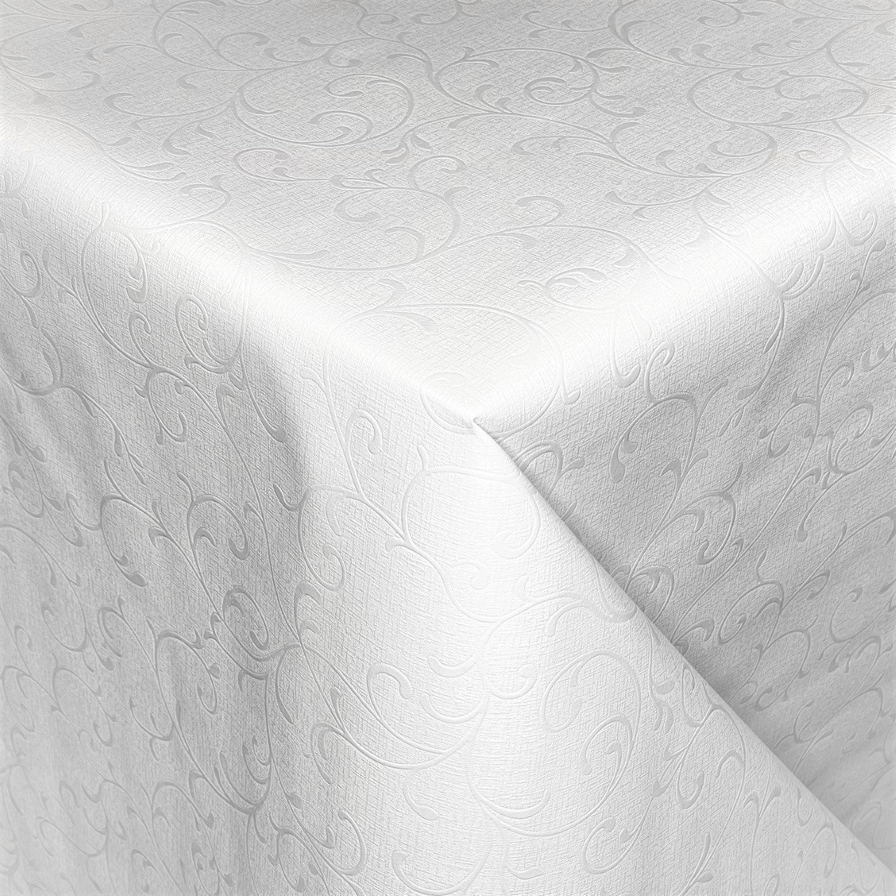 Oilcloth tablecloth damask embossed 03038-01 white elegant floral square round oval