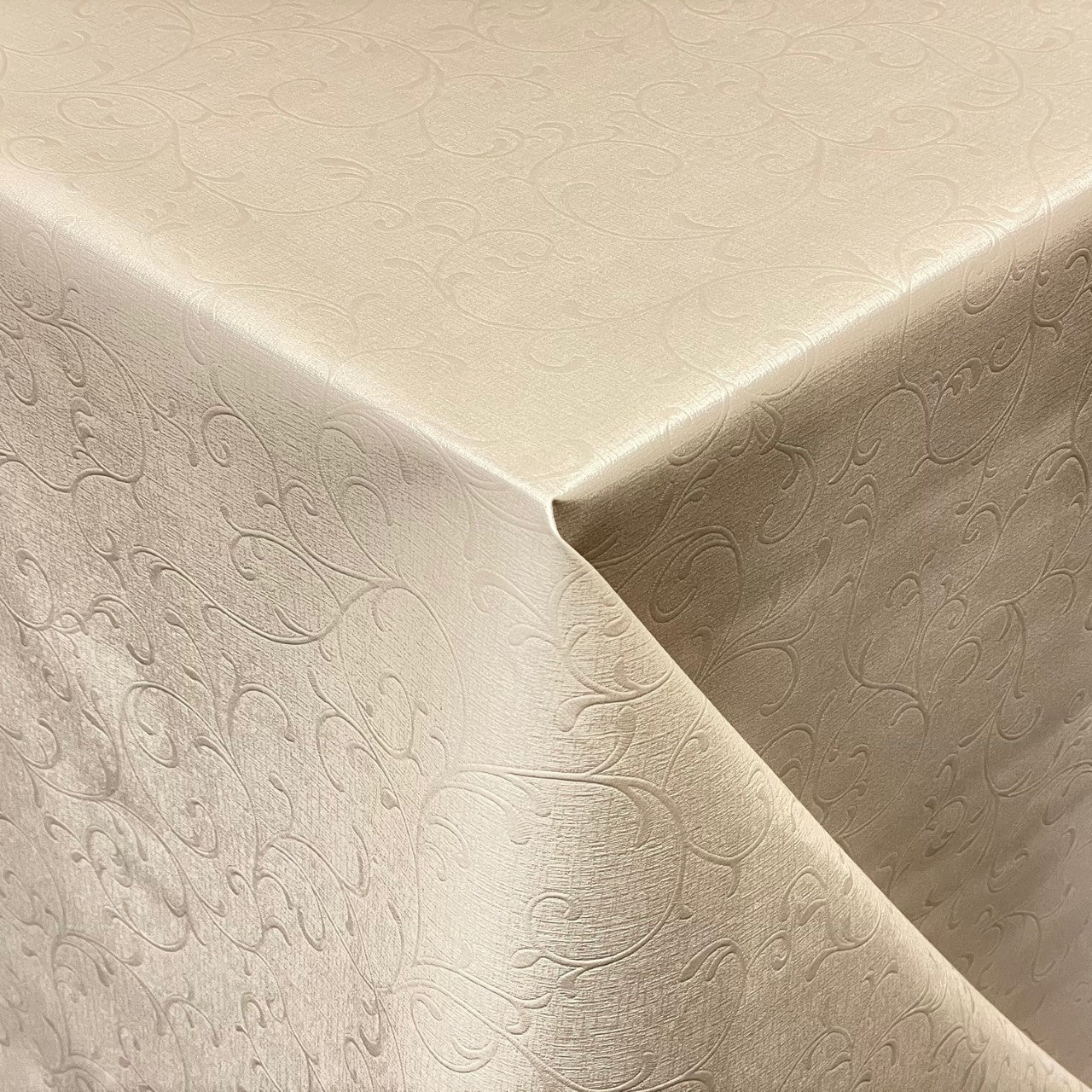 Nappe en toile cirée damassée gaufrée 03038-08 beige élégante florale carrée ronde ovale