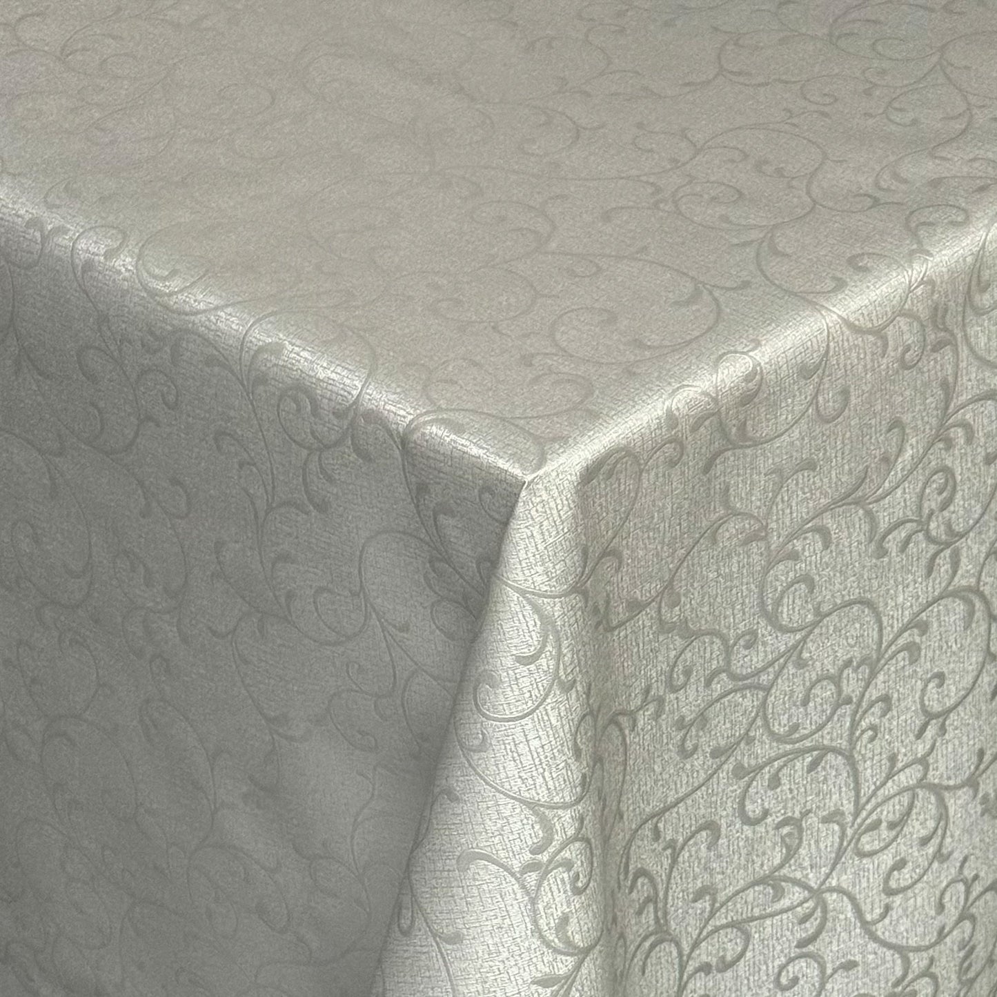 Nappe en toile cirée damassée gaufrée 03038-11 argent élégant floral carré rond ovale