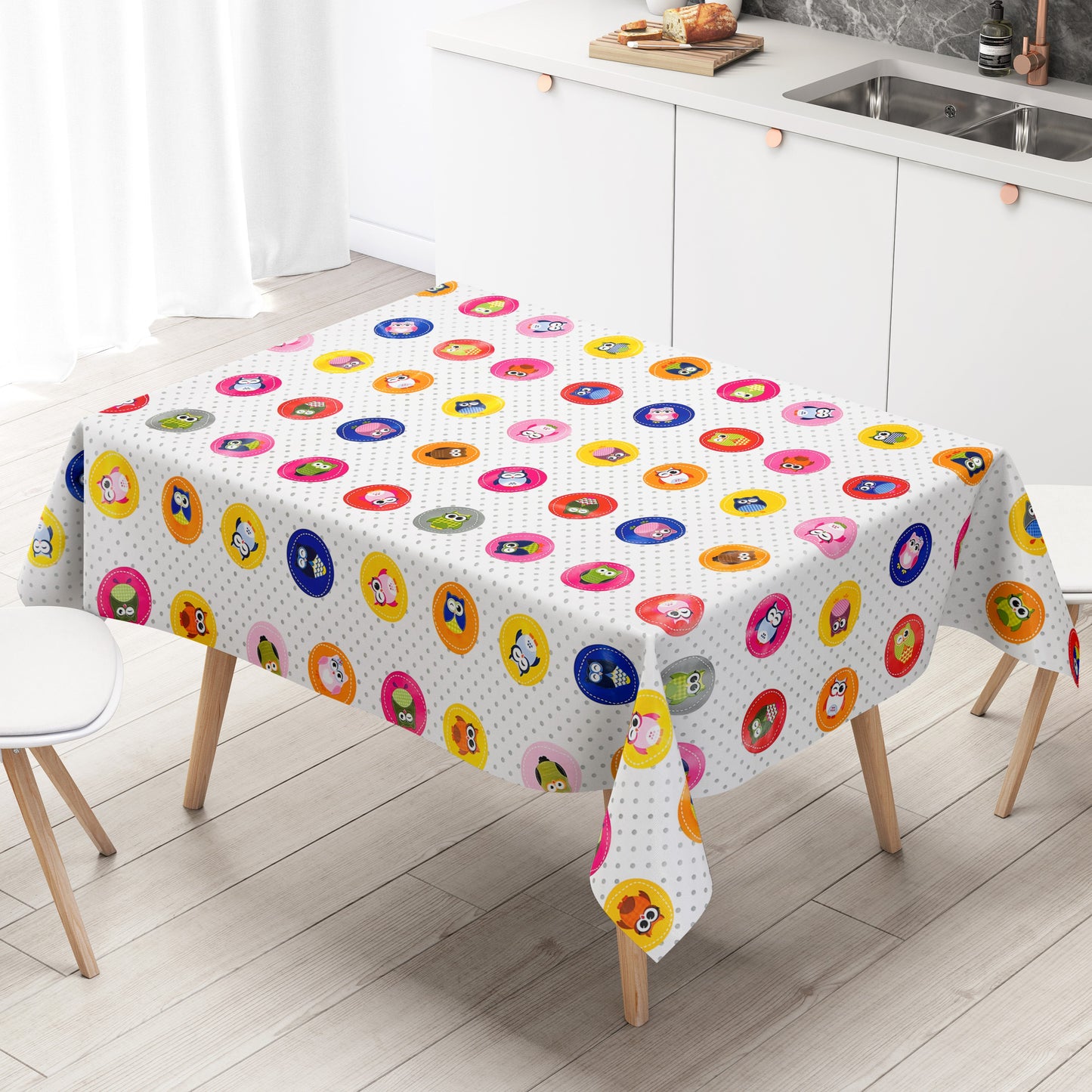 Wachstuch Tischdecke bunte Eulen