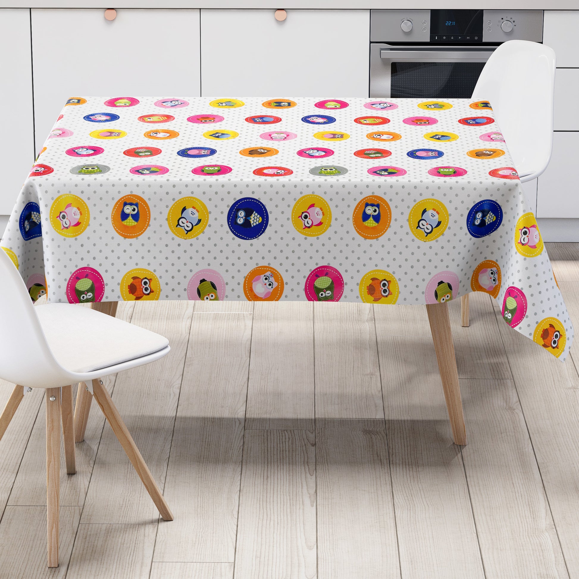 Wachstuch Tischdecke bunte Eulen