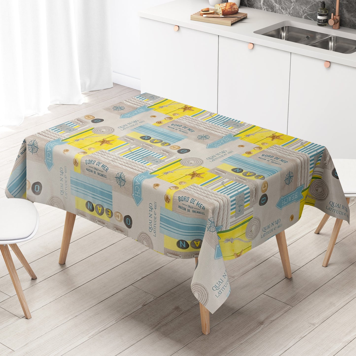 Nappe toile cirée vendue au mètre 01301-00 Pâques Lapin de Pâques Tulipes carrée ronde ovale