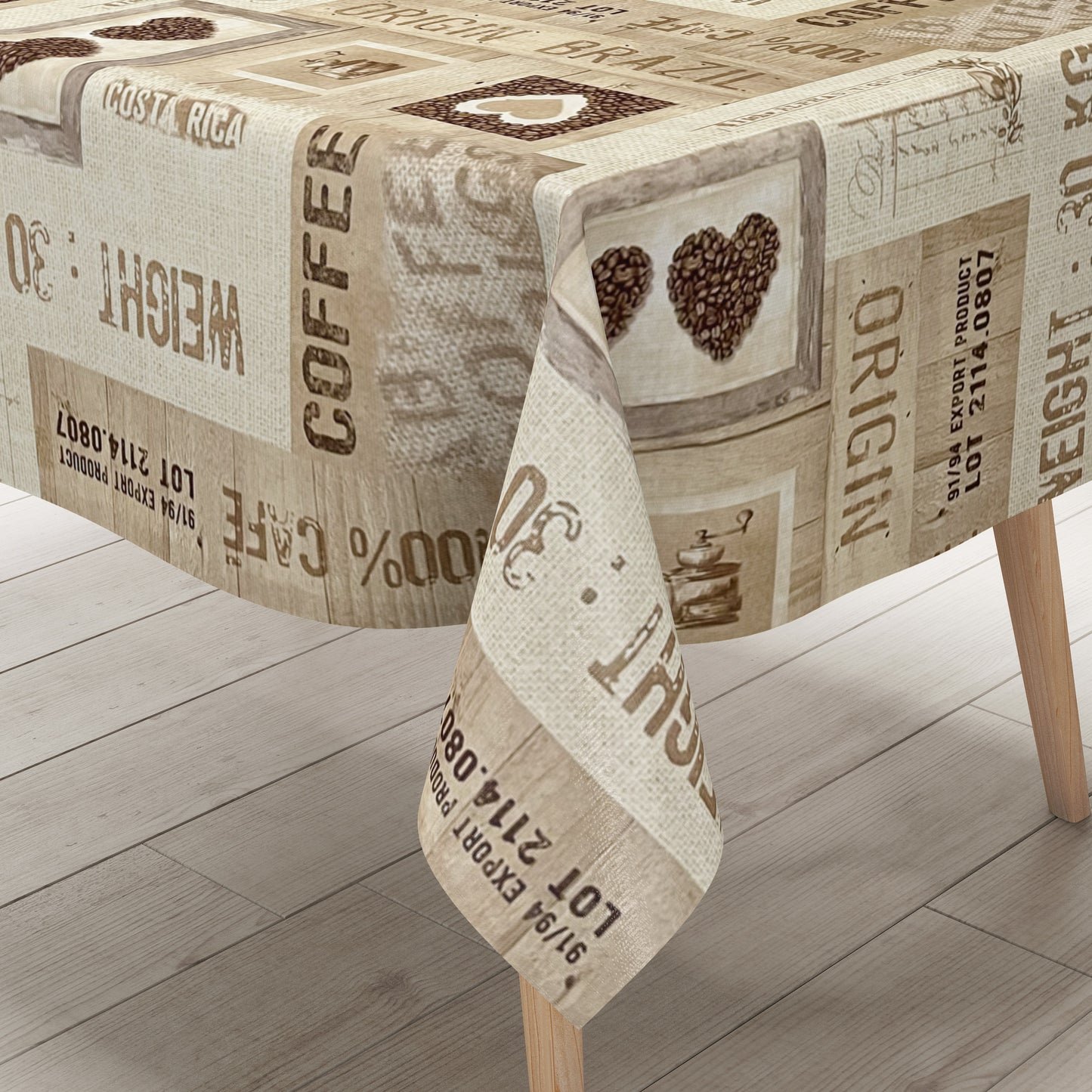 Wachstuch Tischdecke Kaffeemotiv beige