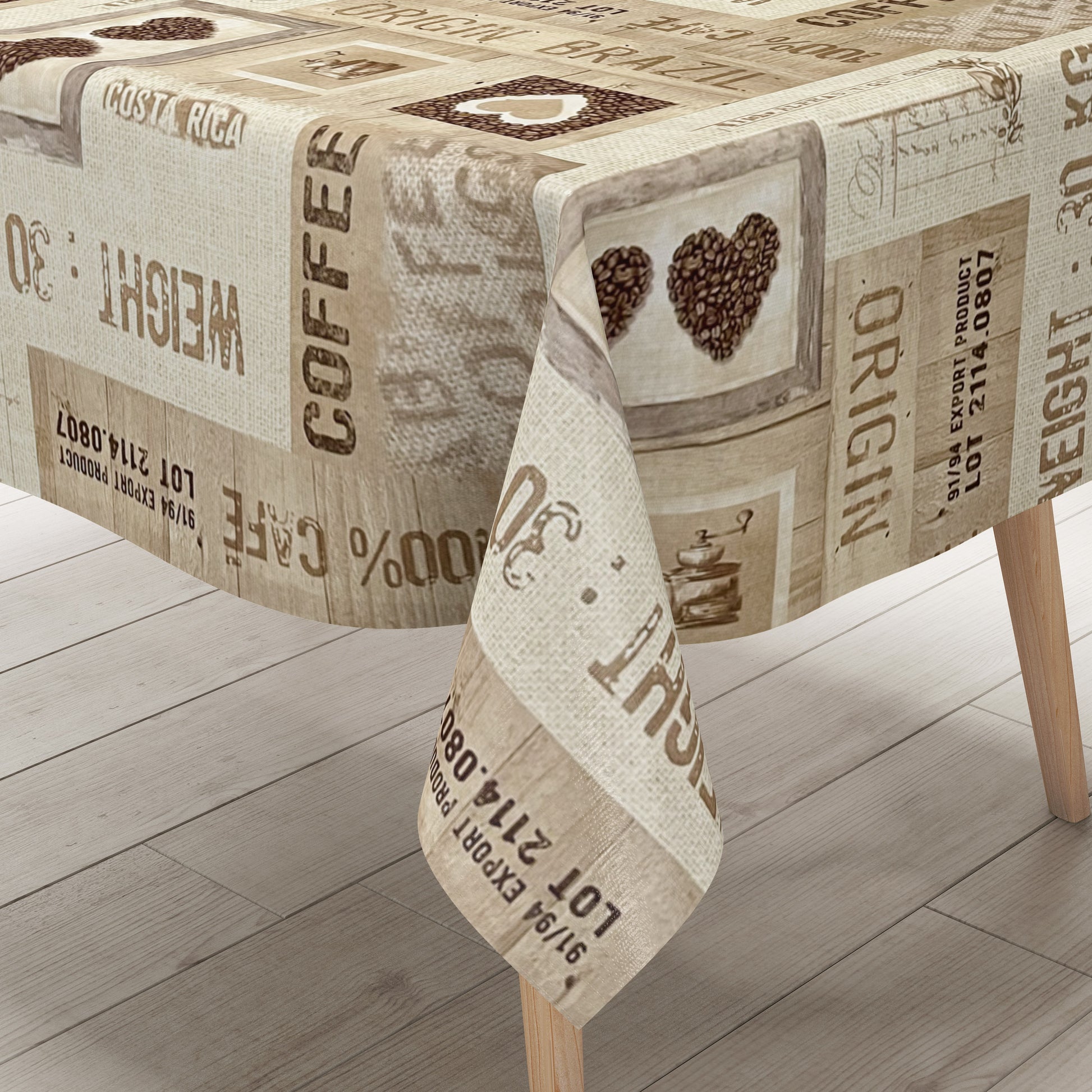 Wachstuch Tischdecke Kaffeemotiv beige