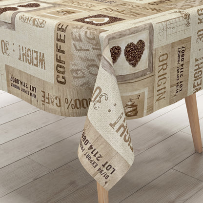 Wachstuch Tischdecke Kaffeemotiv beige
