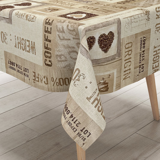 Wachstuch Tischdecke Kaffeemotiv beige
