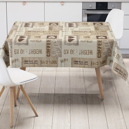 Wachstuch Tischdecke Kaffeemotiv beige