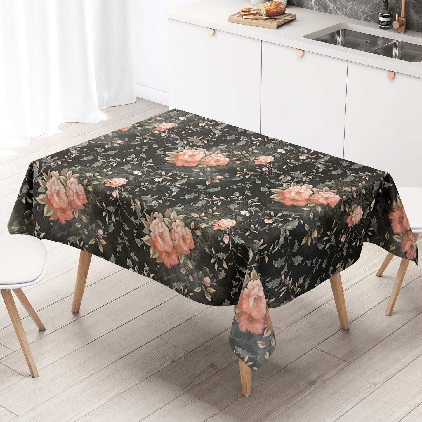 Wachstuch Rolle SONDERPOSTEN Rosen Blüten auf schwarz 06237-05 Rollenware