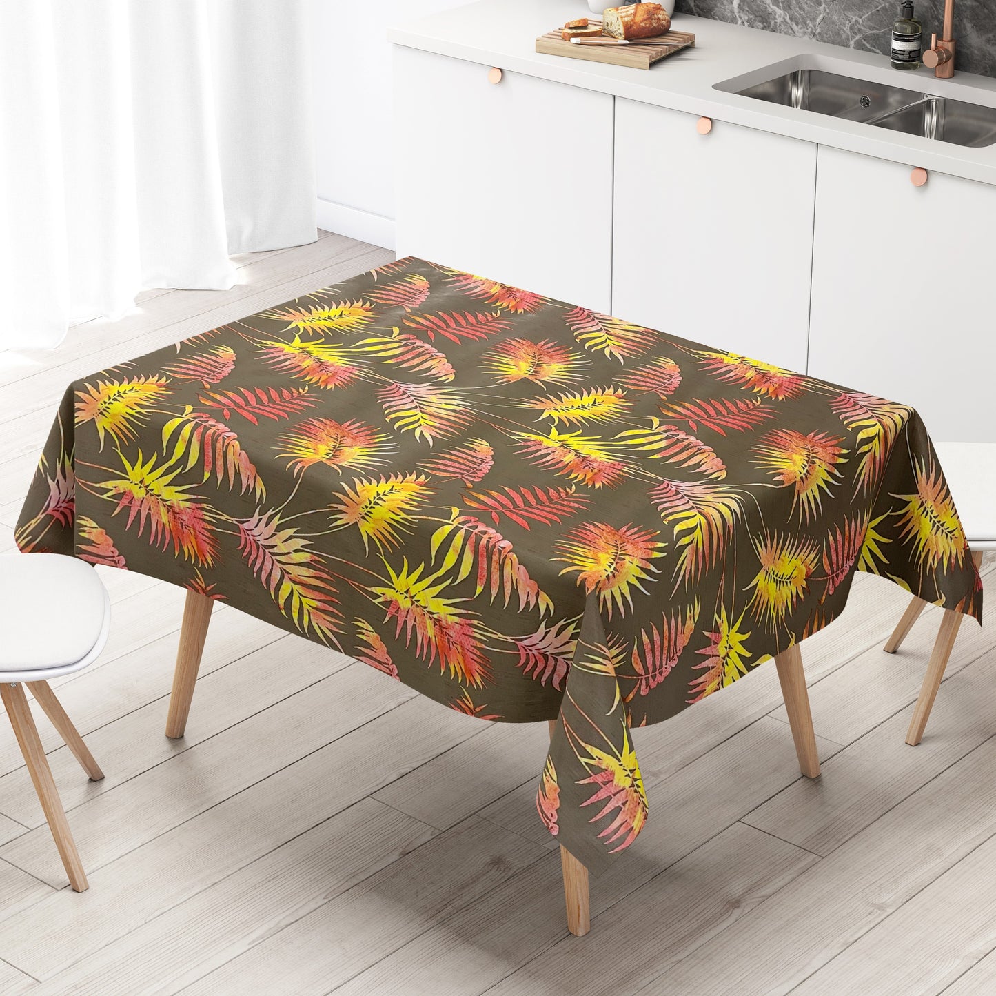 Oilcloth roll SPECIAL ITEMS palm leaves fern on brown 06243-02 roll goods