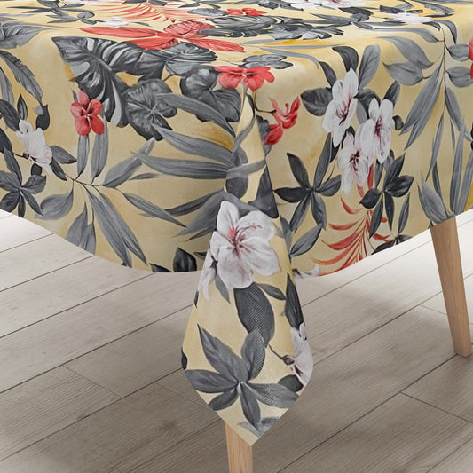 Wachstuch Tischdecke Hibiskus Dschungel beige 
