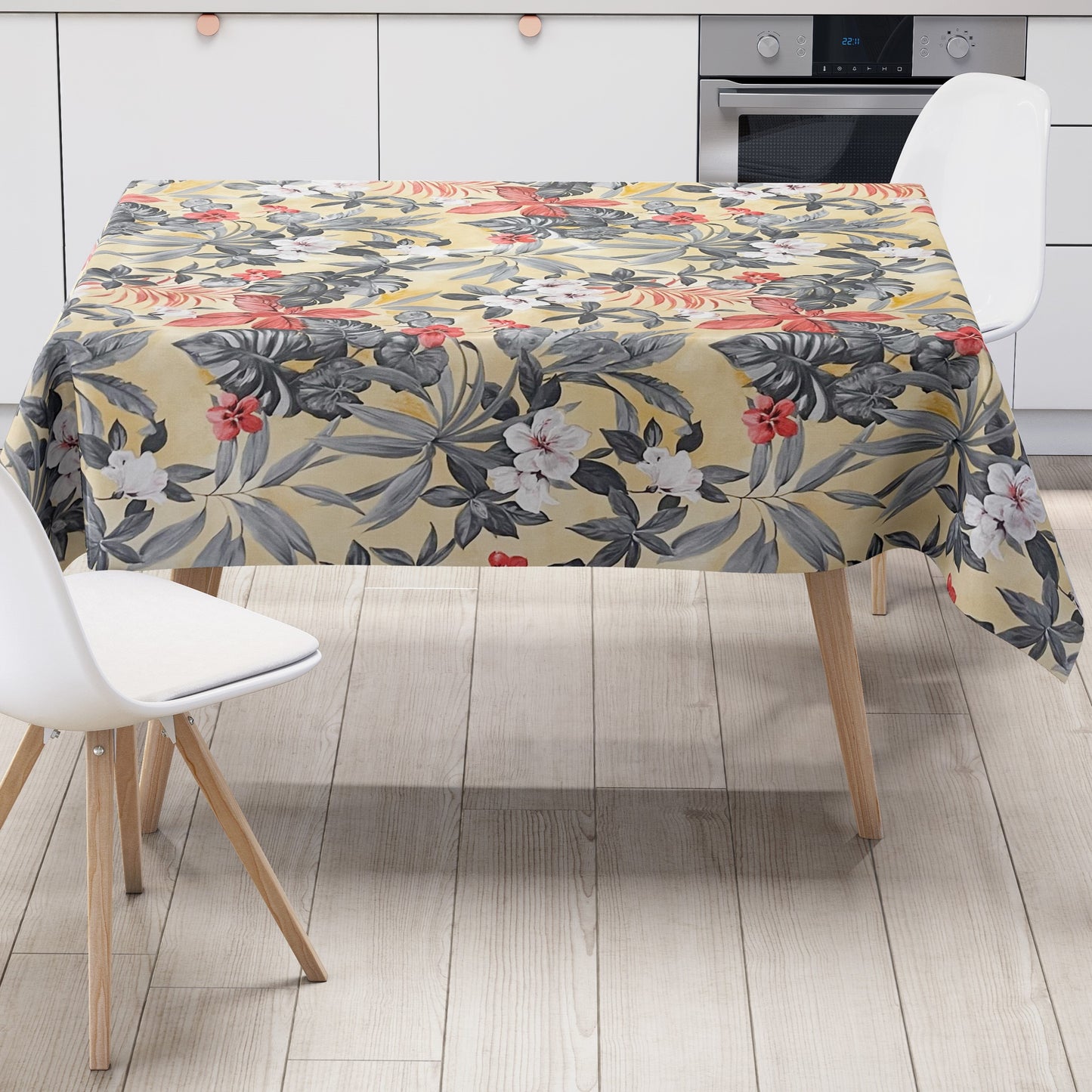 Wachstuch Tischdecke Hibiskus Dschungel beige 