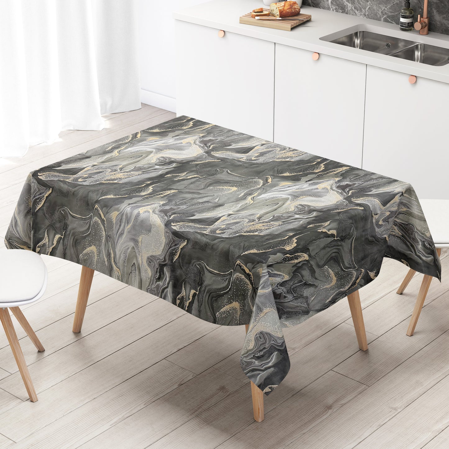 Wachstuch Tischdecke Marmor anthrazit gold