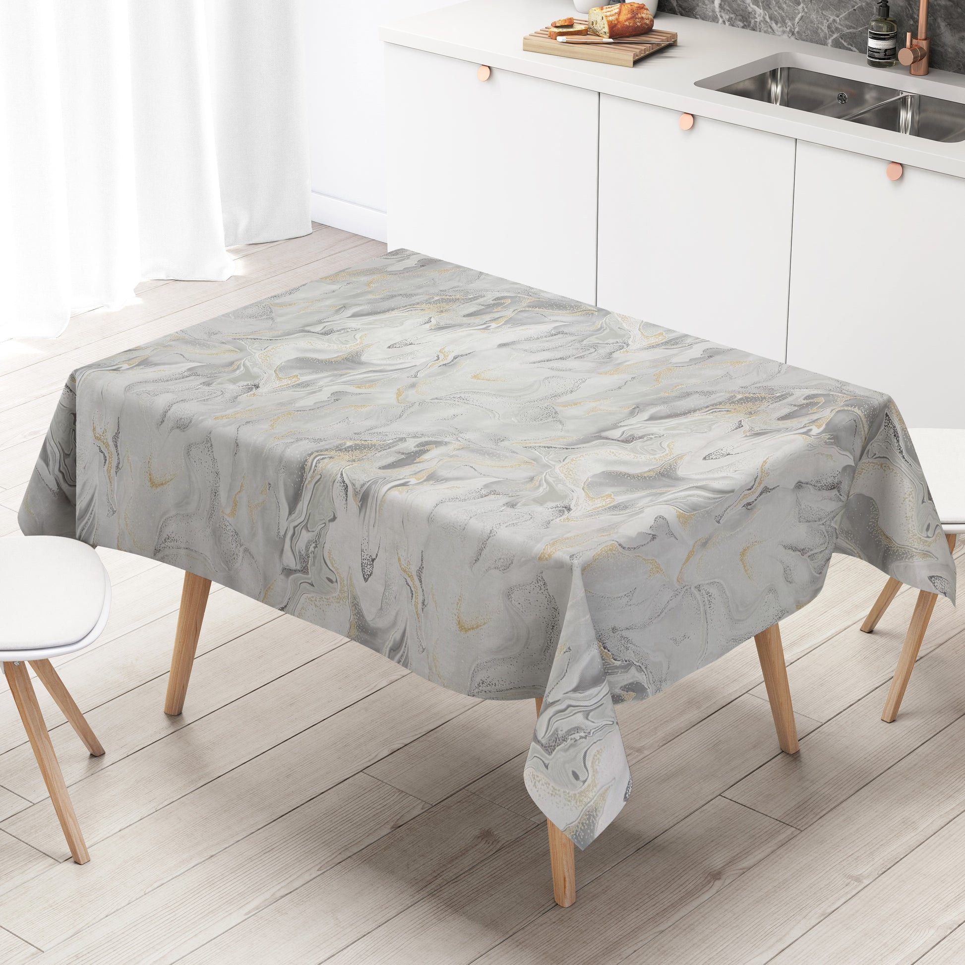 Wachstuch Tischdecke Marmor hellgrau gold