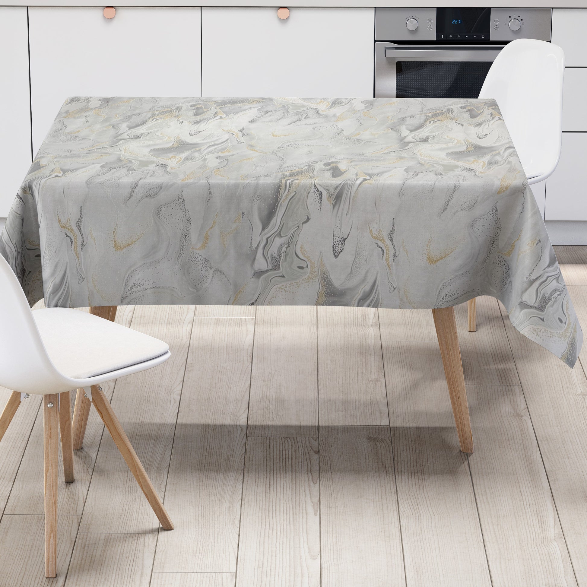 Wachstuch Tischdecke Marmor hellgrau gold