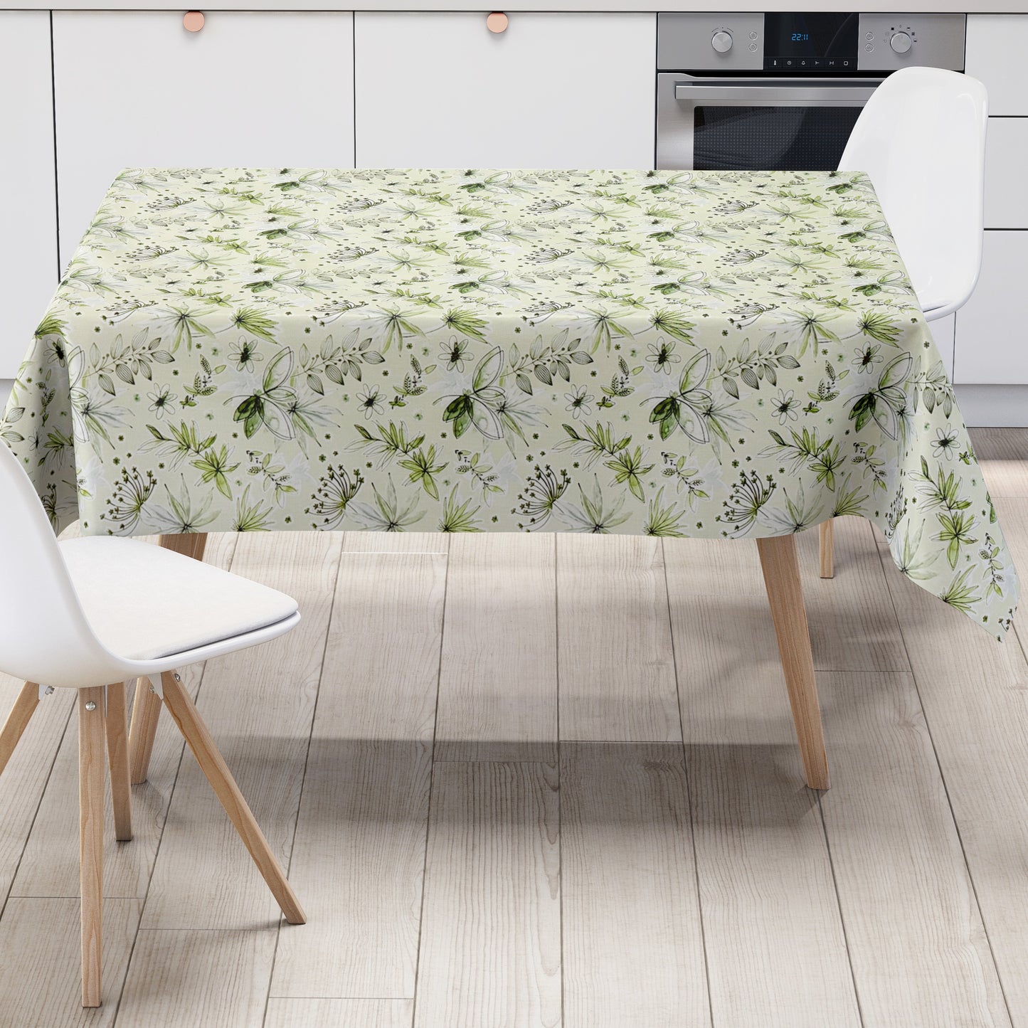Wachstuch Tischdecke hellgrün Gräser Blumen