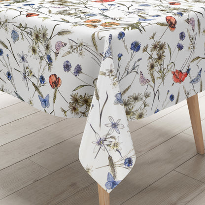 Blumen Wachstischdecke mit Schmetterlingen – Dezentes Floraldesign für jeden Raum