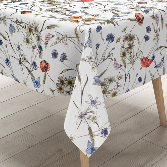 Blumen Wachstischdecke mit Schmetterlingen – Dezentes Floraldesign für jeden Raum