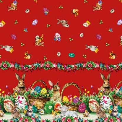 Wachstuch Tischdecke 113B rot Ostern Osterhase Osterei Bordürenmuster eckig rund oval