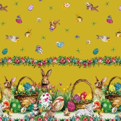 Wachstuch Tischdecke 113D gold Ostern Osterhase Osterei Bordürenmuster eckig rund oval
