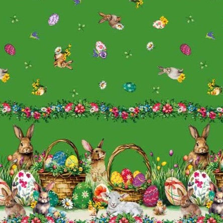 Nappe en toile cirée 113E verte Pâques Lapin de Pâques Oeuf de Pâques motif bordure carré rond ovale