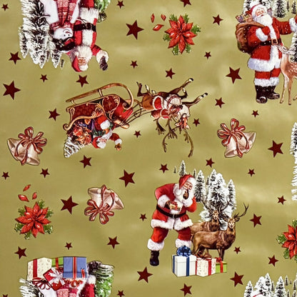 Nappe en toile cirée 137C étoiles de Noël dorées Père Noël carrée ronde ovale