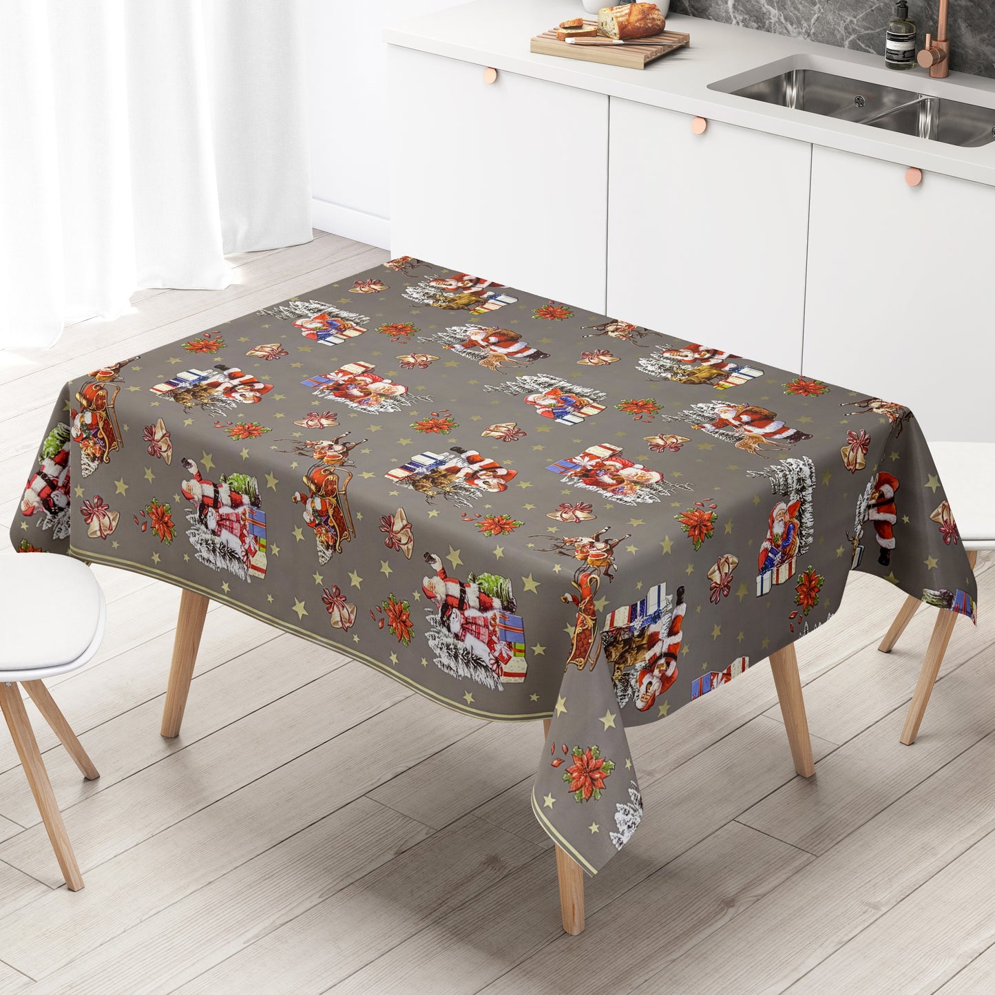 Wachstuch Tischdecke Weihnachten grau