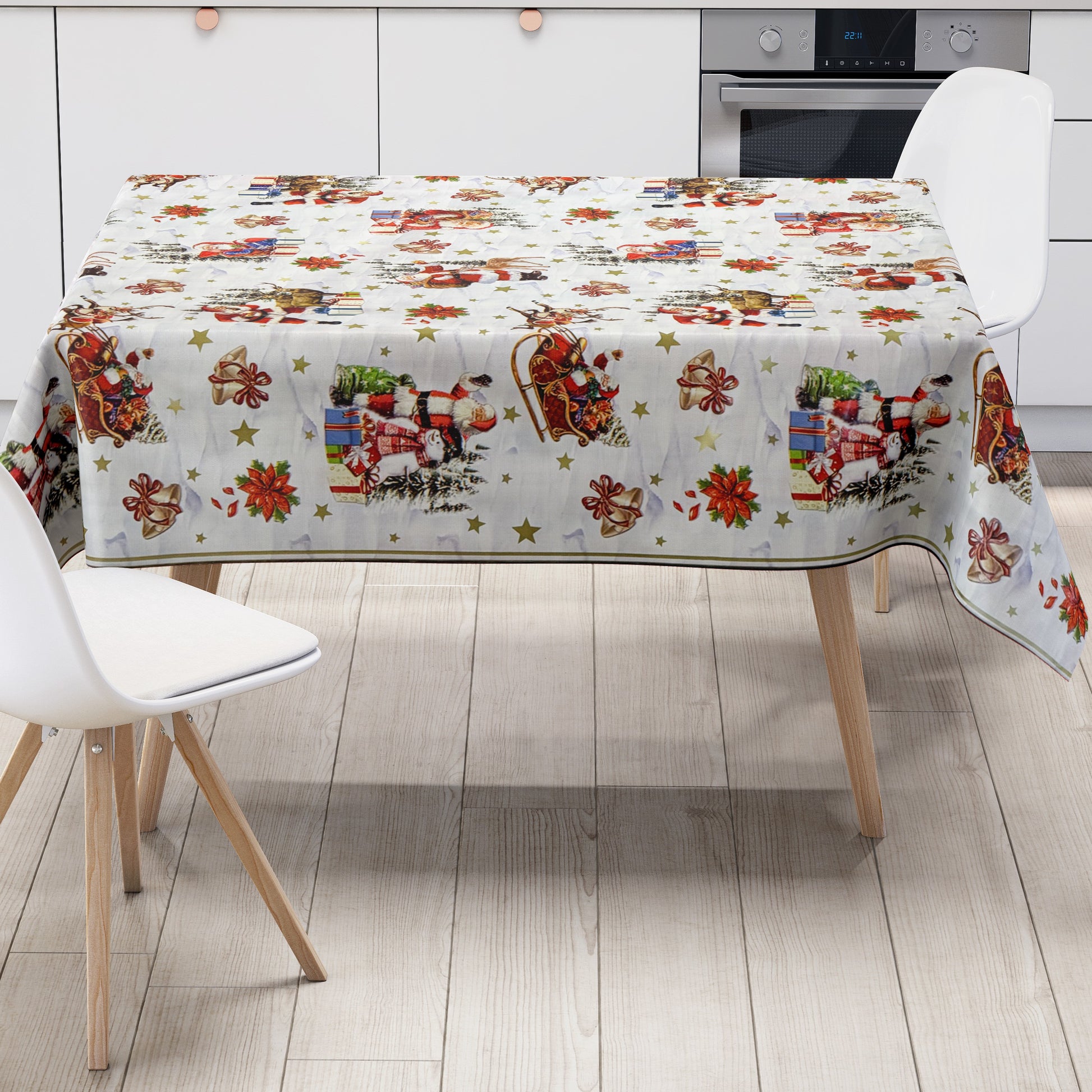 Wachstuch Tischdecke Weihnachten weiß