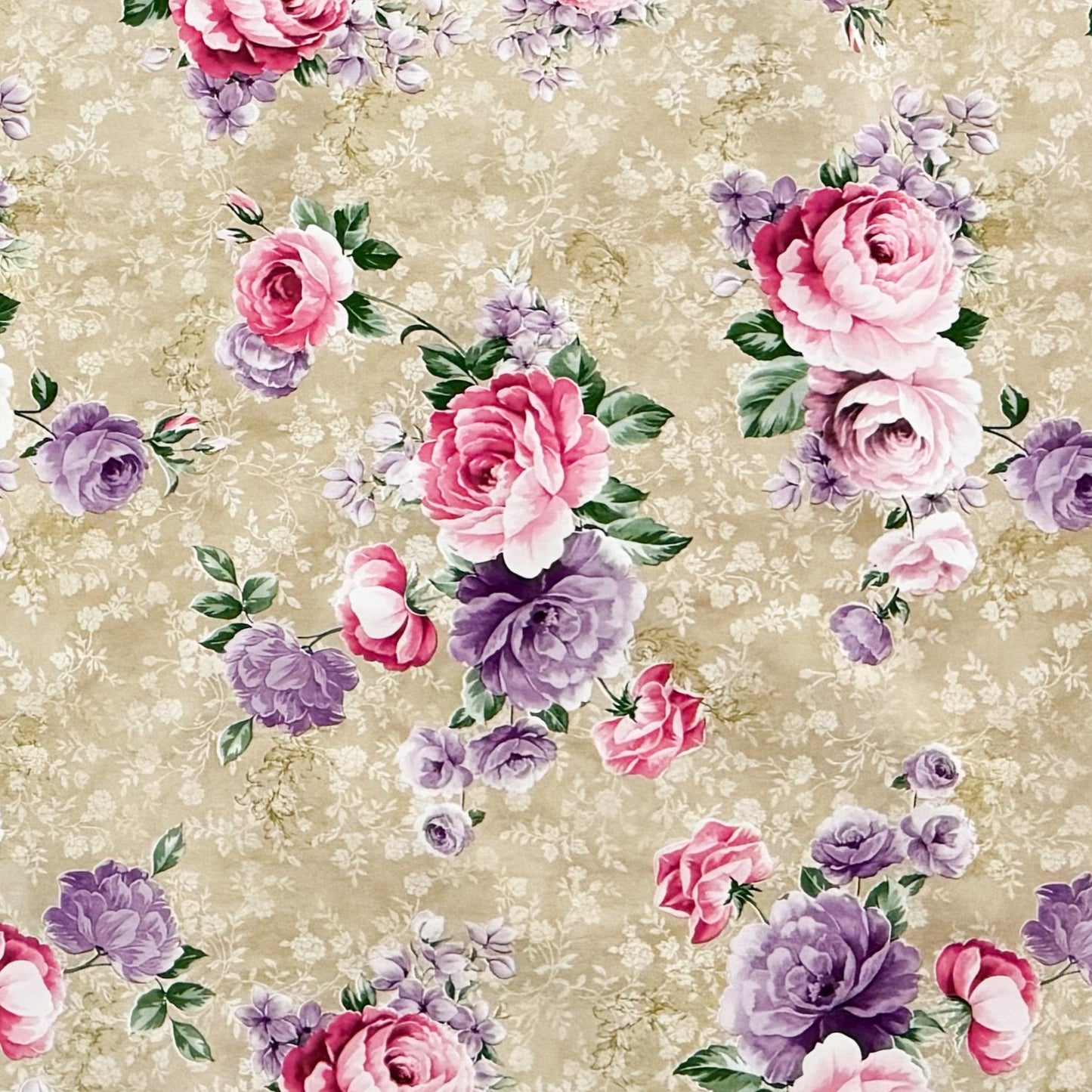 Nappe en toile cirée 144A beige fleurs de roses floral carré rond ovale