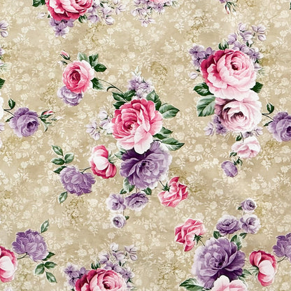 Nappe en toile cirée 144A beige fleurs de roses floral carré rond ovale