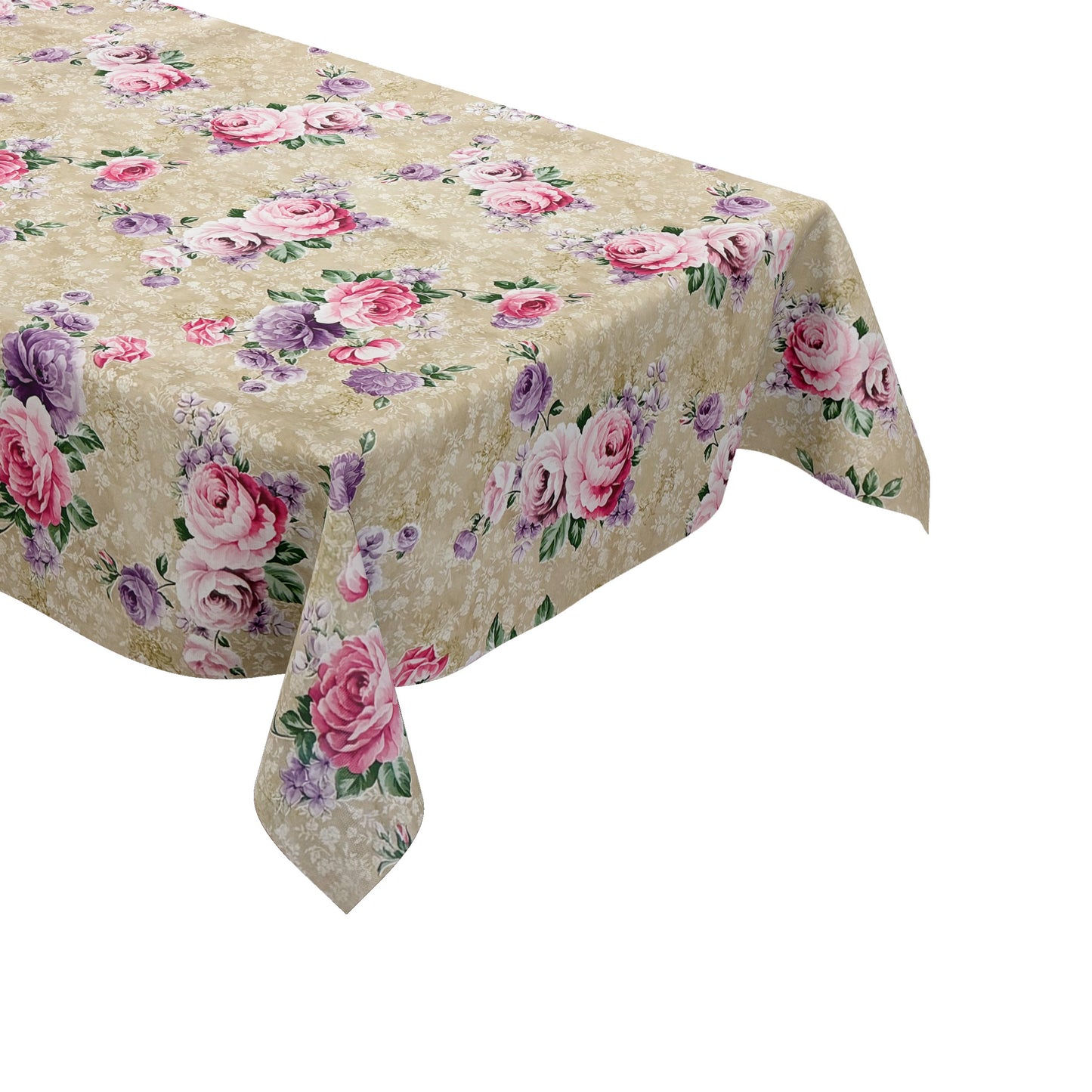 Nappe en toile cirée 144A beige fleurs de roses floral carré rond ovale