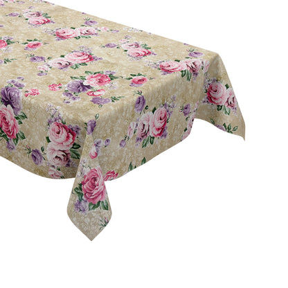 Nappe en toile cirée 144A beige fleurs de roses floral carré rond ovale