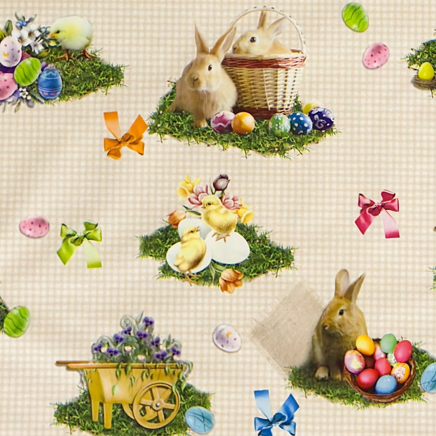 Oilcloth tablecloth 150A beige checked Easter Easter bunny Easter egg square round oval