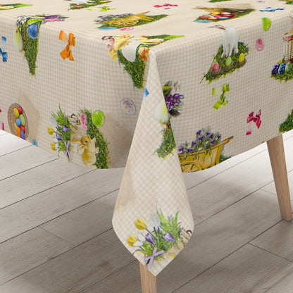 Wachstuch Tischdecke kariert beige Ostern