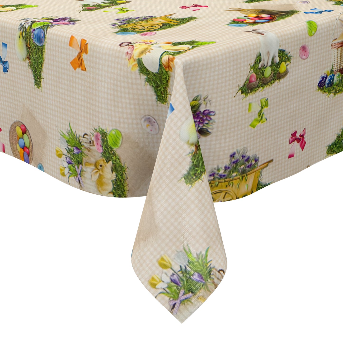 Oilcloth tablecloth 150A beige checked Easter Easter bunny Easter egg square round oval