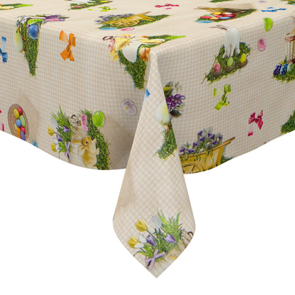 Oilcloth tablecloth 150A beige checked Easter Easter bunny Easter egg square round oval