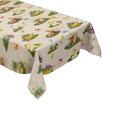 Oilcloth tablecloth 150A beige checked Easter Easter bunny Easter egg square round oval