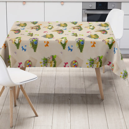 Oilcloth tablecloth 150A beige checked Easter Easter bunny Easter egg square round oval