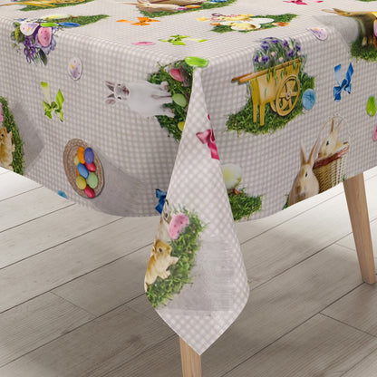 Oilcloth tablecloth 150B grey checked Easter Easter bunny Easter egg square round oval