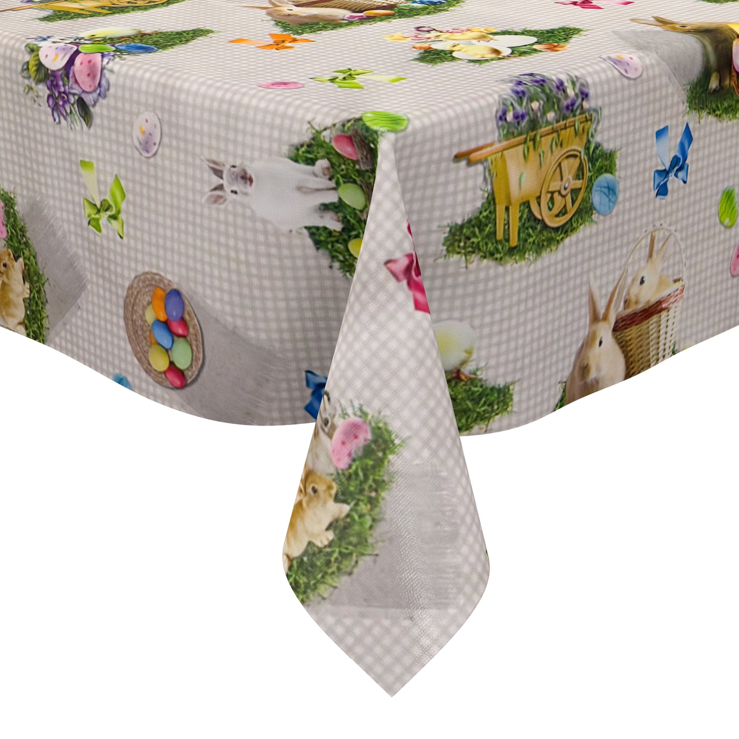 Oilcloth tablecloth 150B grey checked Easter Easter bunny Easter egg square round oval