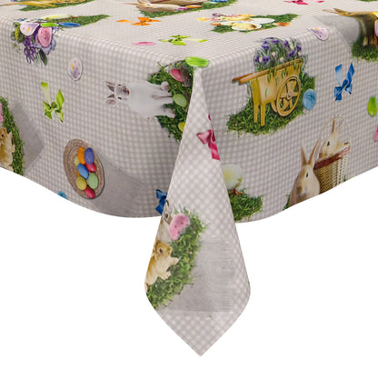 Oilcloth tablecloth 150B grey checked Easter Easter bunny Easter egg square round oval