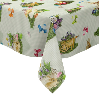 Nappe en toile cirée 150D vert menthe à carreaux Pâques Lapin de Pâques Œuf de Pâques carré rond ovale