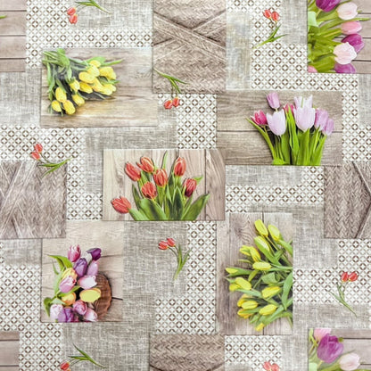 Wachstuch Tischdecke Frühjahr Tulpen auf Holz