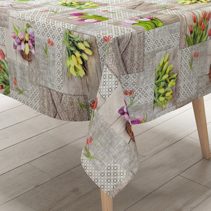 Wachstuch Tischdecke Frühjahr Tulpen auf Holz