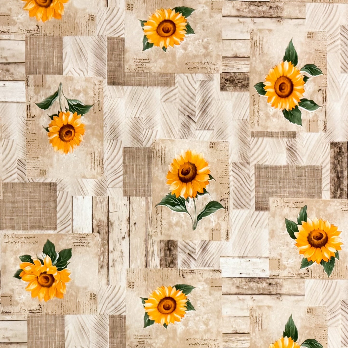 Wachstuch Tischdecke Holz Sonnenblumen beige